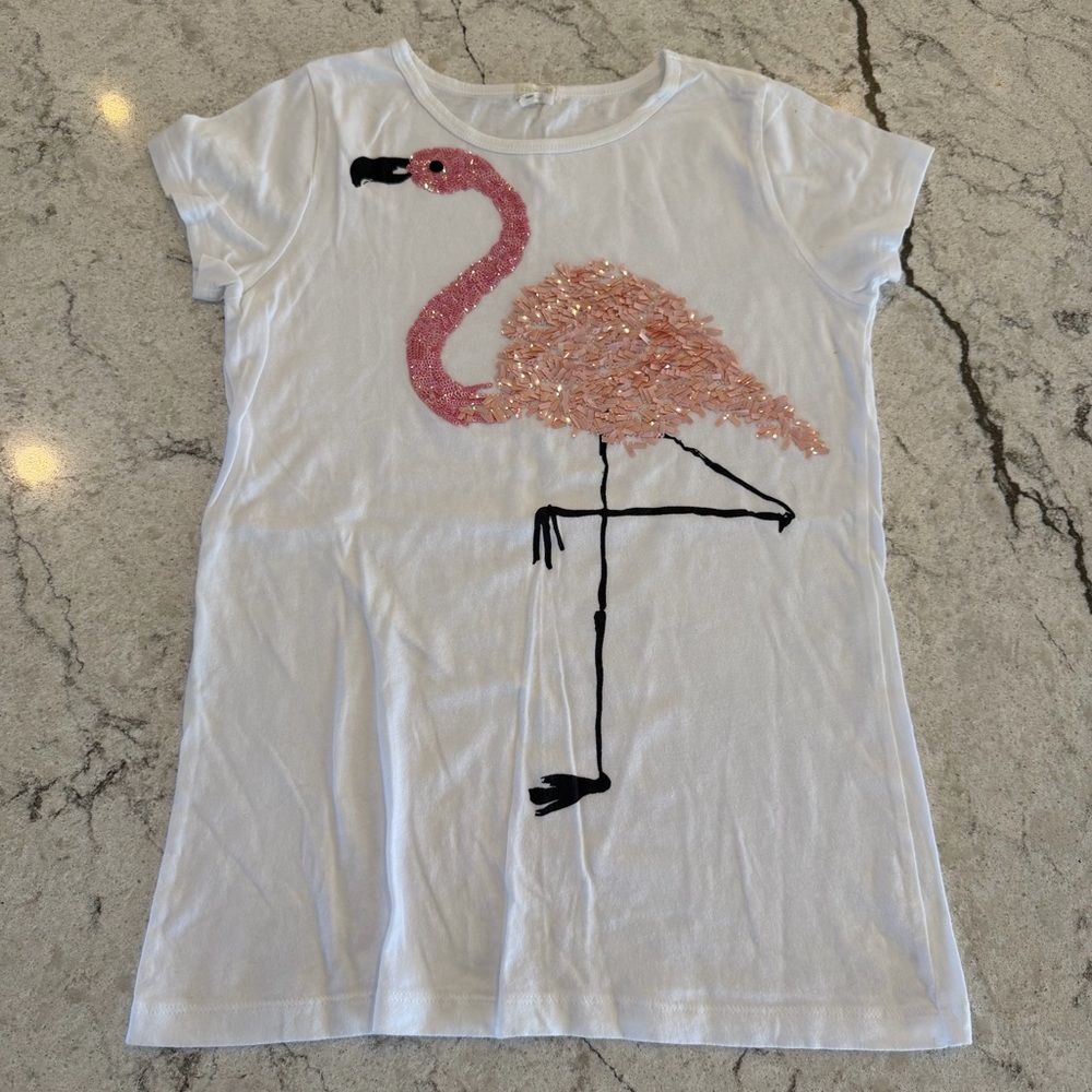 Crewcuts lot of 2 T-Shirts white with Flamingo and tan geometric girls 12 - Picture 2 of 12